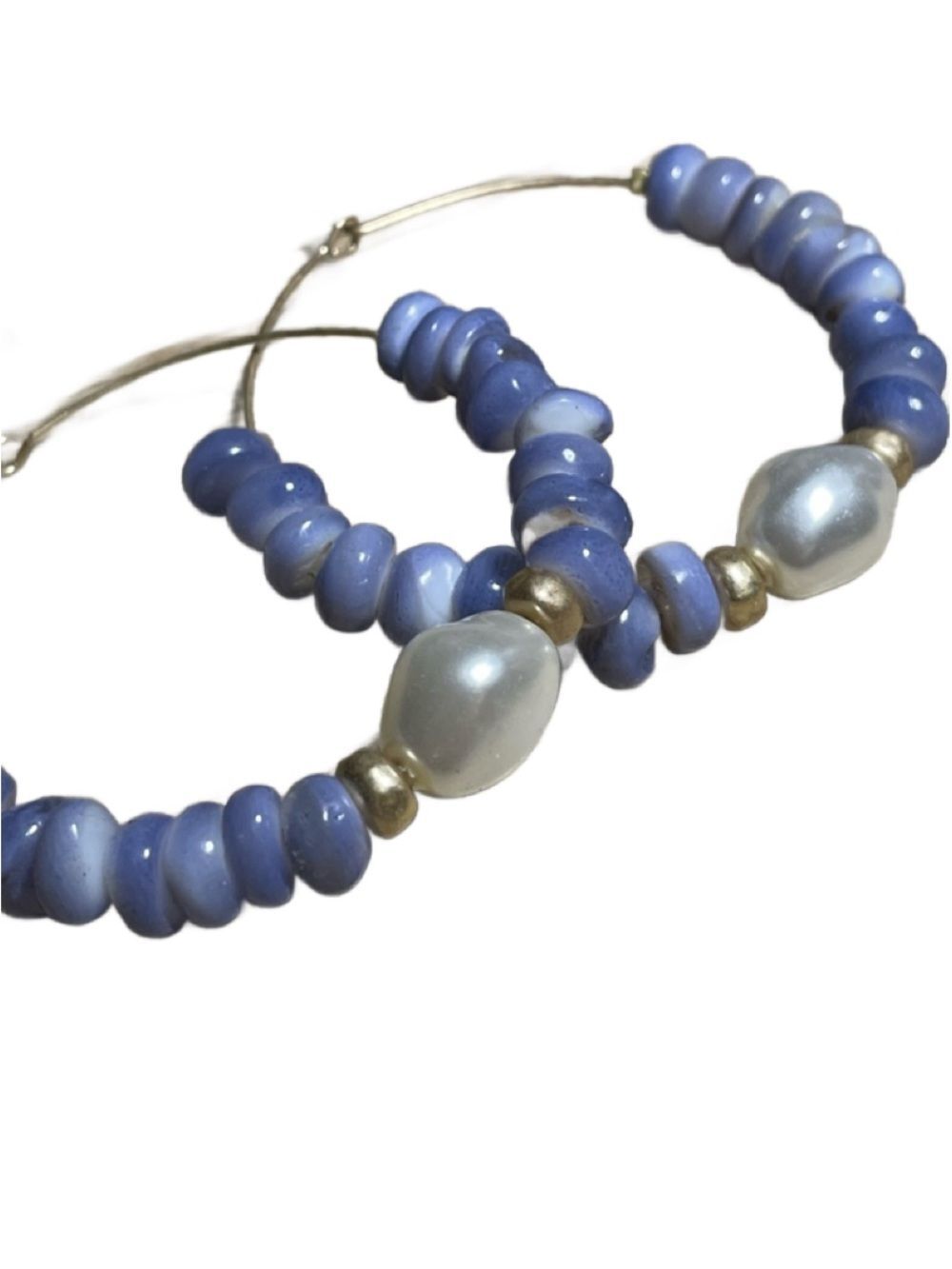 Handmade Purple Beaded Large Hoop Earrings with Gold & Pearl Accent